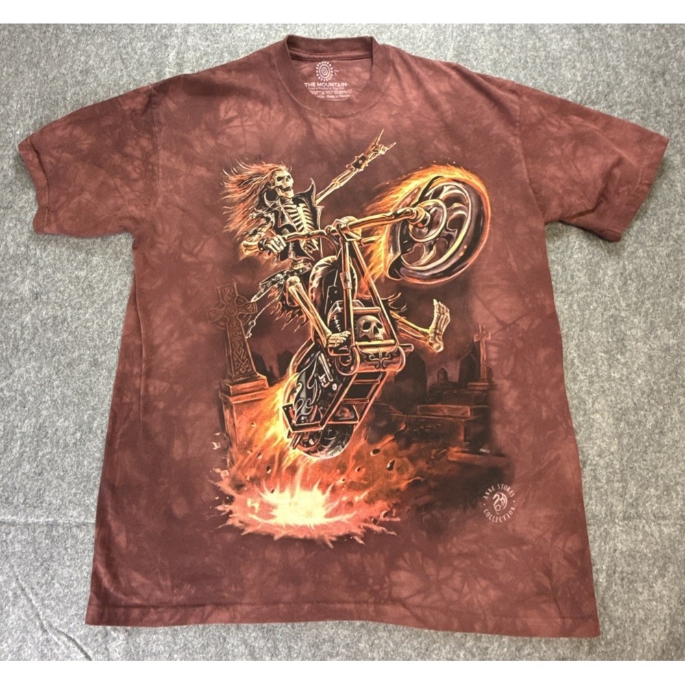 The Mountain Hell Rider Motorcycle Graphic Tee Men's Size L Tie Dye Earth Tones